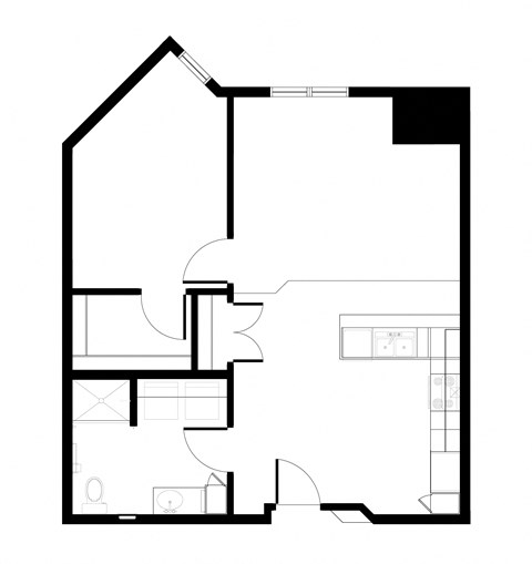 Floor plan for 1 bed, 1 bath, 776 sqft